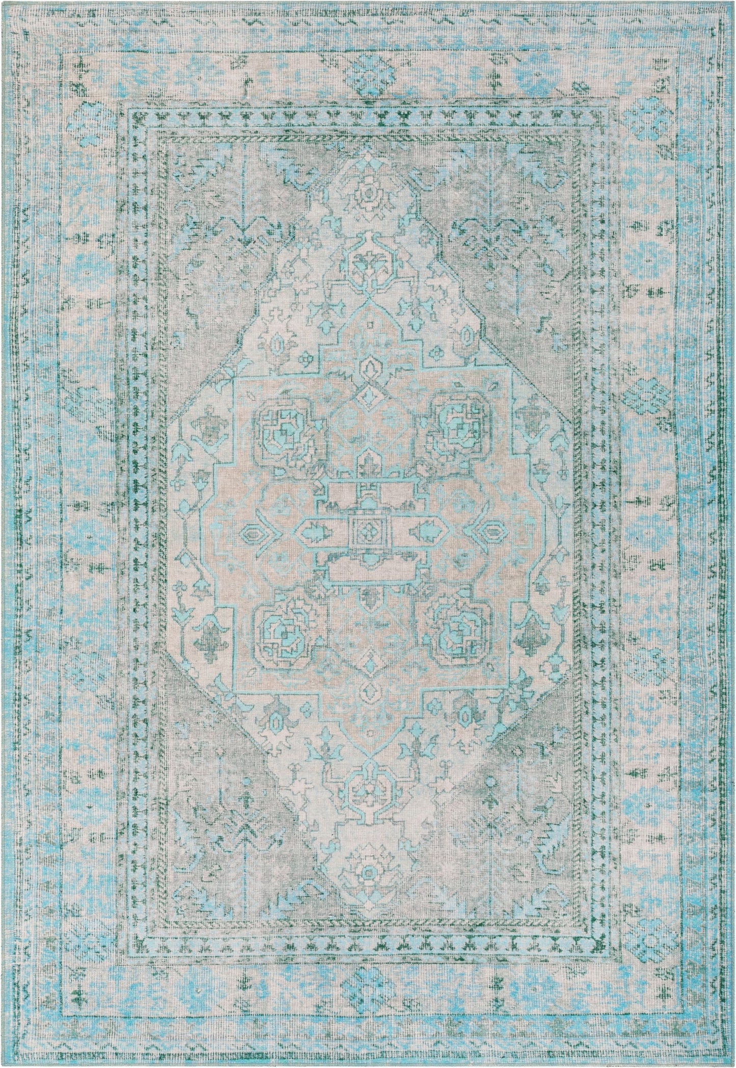 Gila Machine Washable Vintage Bohemian Medallion Oriental Green Flat-Weave Distressed Rug NIL-15