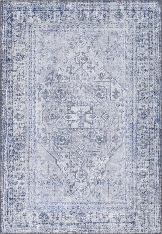 Gila Machine Washable Vintage Bohemian Medallion Oriental Grey Flat-Weave Distressed Rug NIL-17