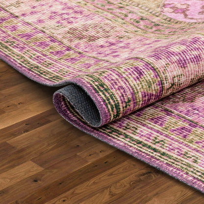 Gila Machine Washable Vintage Bohemian Medallion Oriental Pink Flat-Weave Distressed Rug NIL-19
