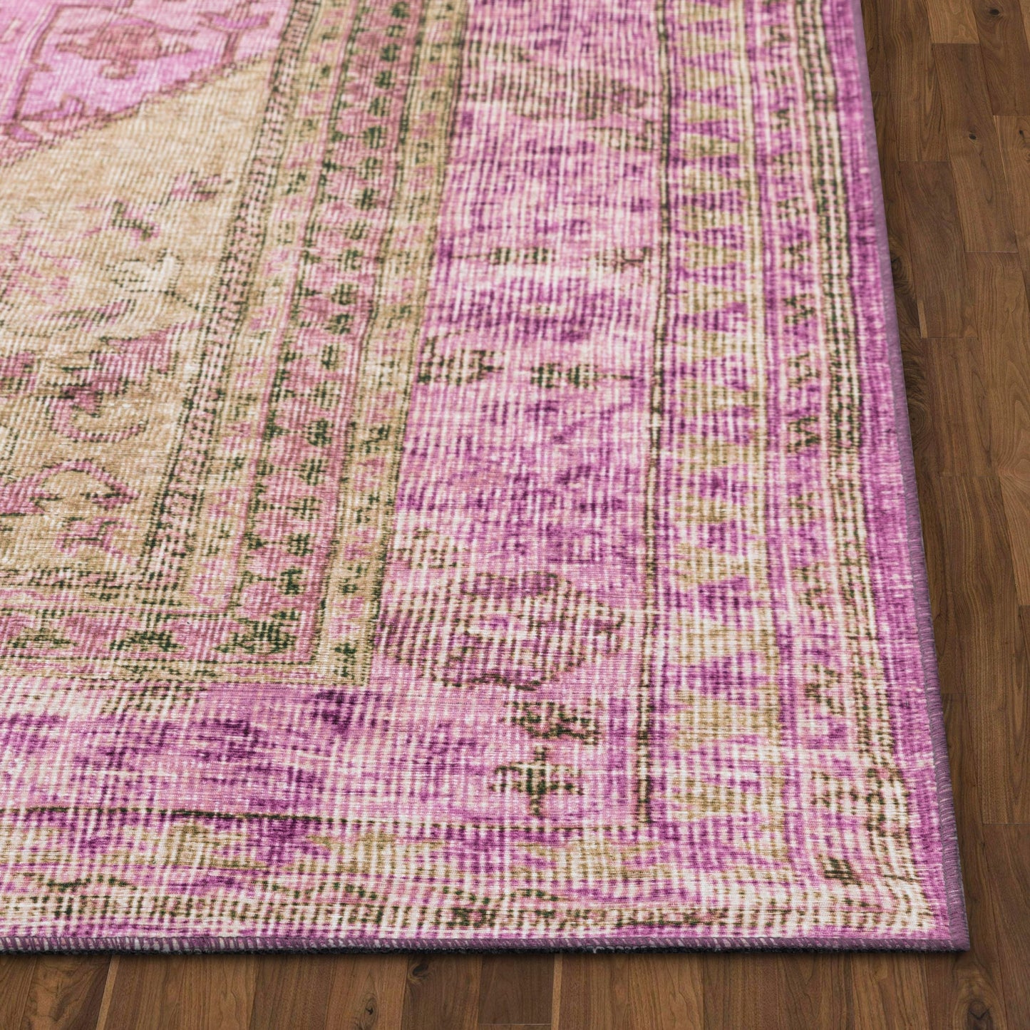 Gila Machine Washable Vintage Bohemian Medallion Oriental Pink Flat-Weave Distressed Rug NIL-19