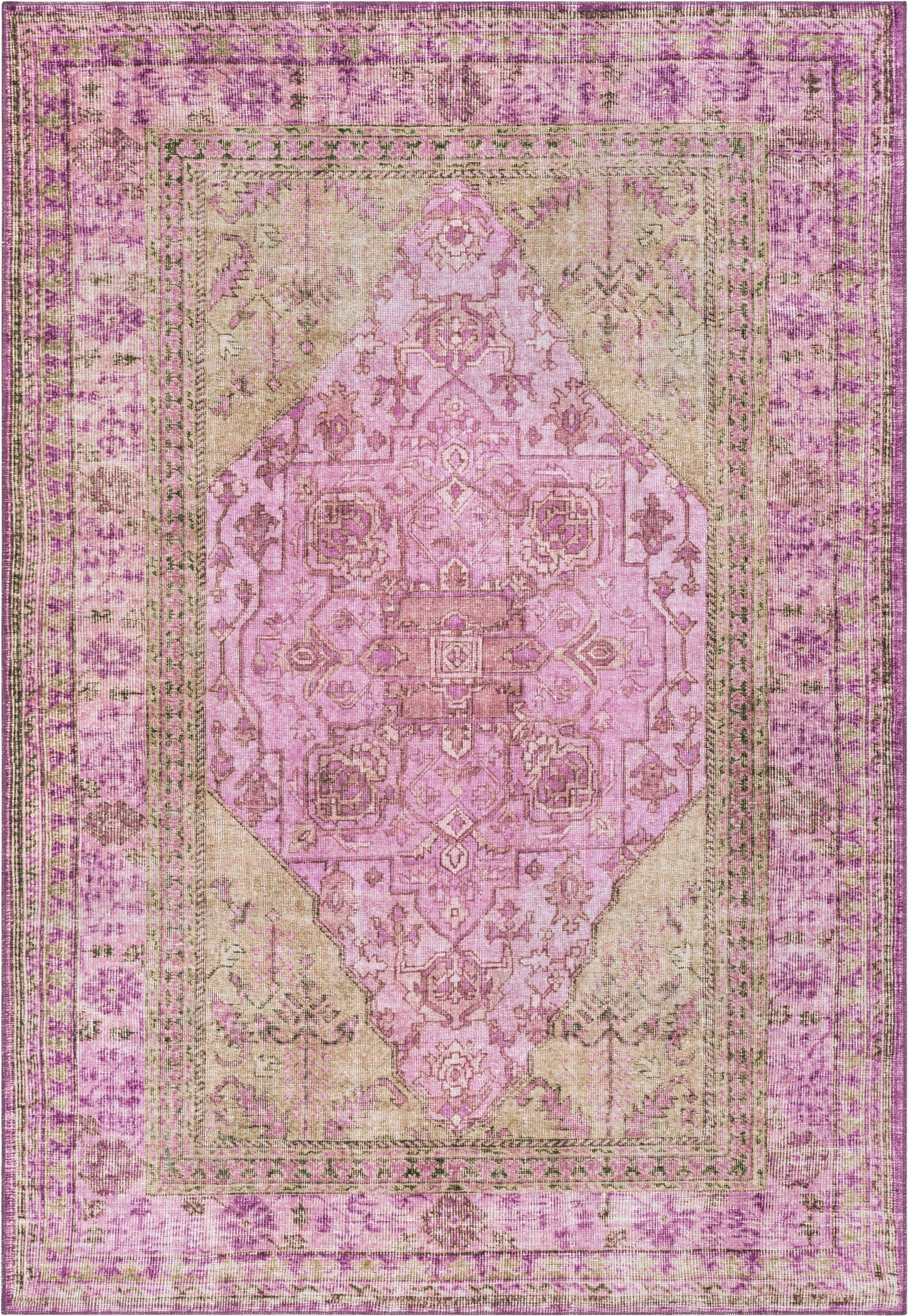 Gila Machine Washable Vintage Bohemian Medallion Oriental Pink Flat-Weave Distressed Rug NIL-19