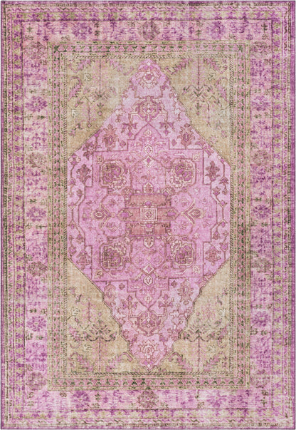 Gila Machine Washable Vintage Bohemian Medallion Oriental Pink Flat-Weave Distressed Rug NIL-19