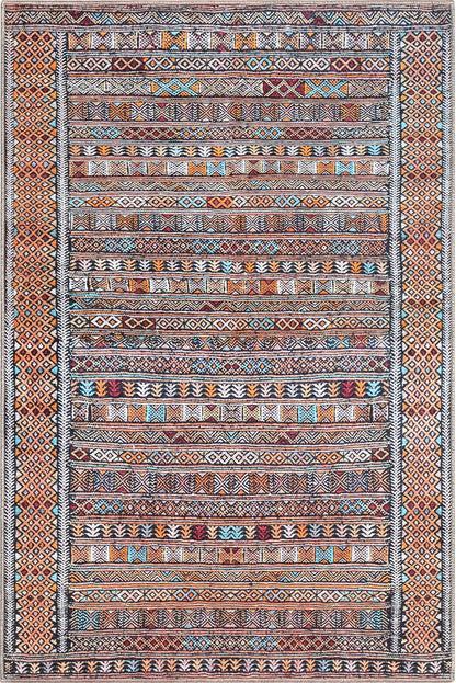 Murcia Machine Washable Tribal Ethnic Vintage Red Flat-Weave Rug NIL-20