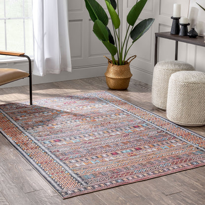 Murcia Machine Washable Tribal Ethnic Vintage Red Flat-Weave Rug NIL-20