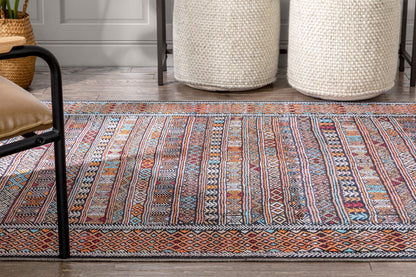 Murcia Machine Washable Tribal Ethnic Vintage Red Flat-Weave Rug NIL-20