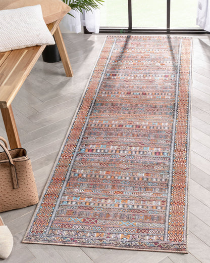 Murcia Machine Washable Tribal Ethnic Vintage Red Flat-Weave Rug NIL-20