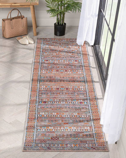 Murcia Machine Washable Tribal Ethnic Vintage Red Flat-Weave Rug NIL-20