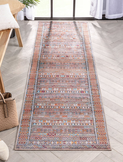 Murcia Machine Washable Tribal Ethnic Vintage Red Flat-Weave Rug NIL-20