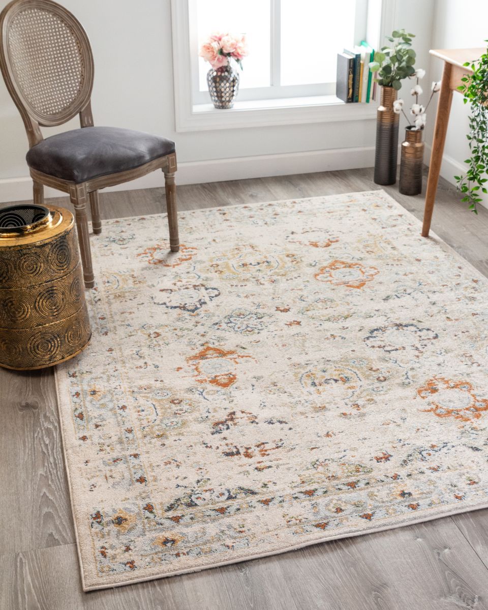 Kian Cream Vintage Panel Distressed Rug OM-122