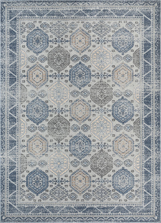 Abigail Blue Vintage Distressed Geometric Rug OM-144