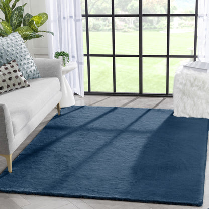 Crest Modern Glam Faux Fur Plush Dark Blue Shag Rug OPA-14