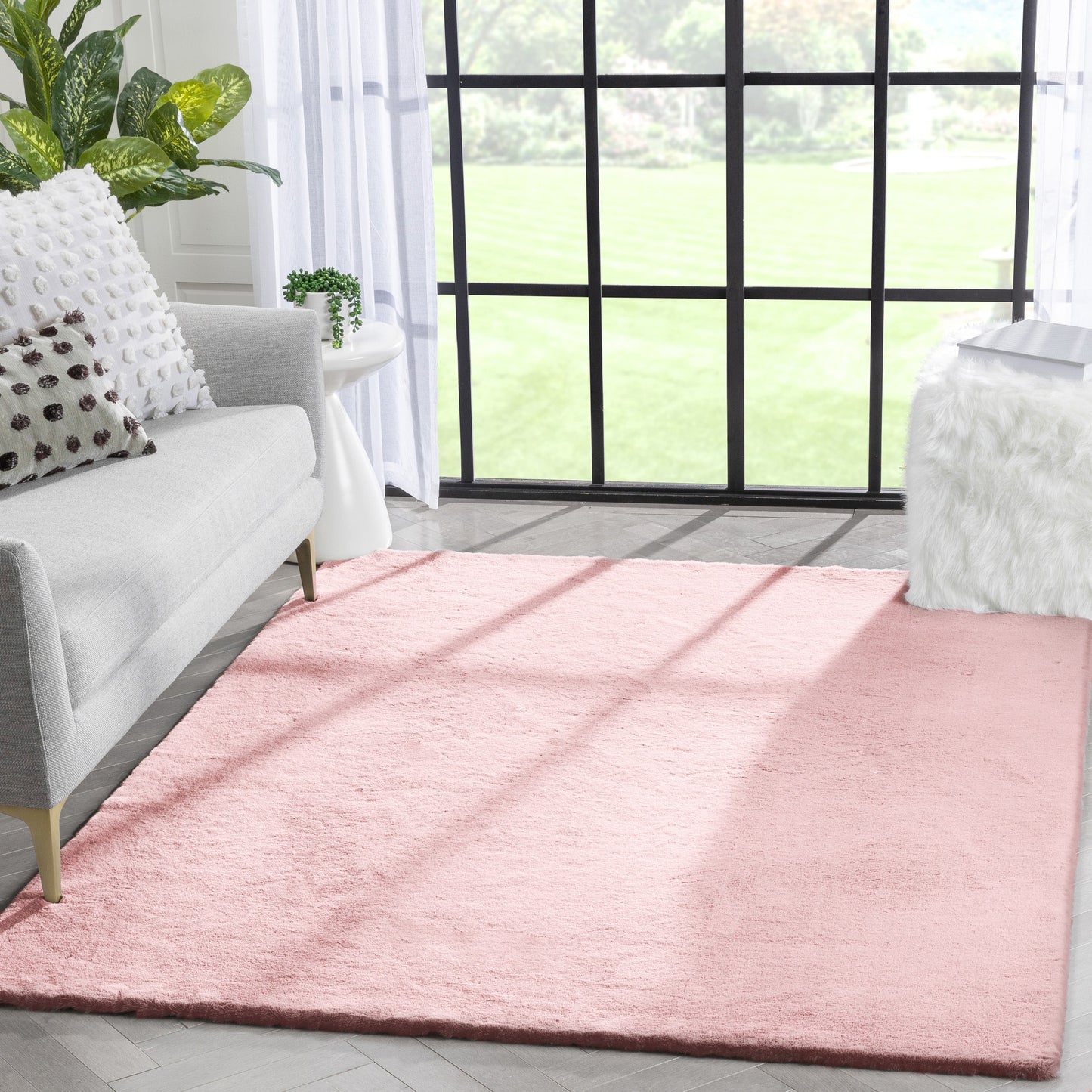 Crest Modern Glam Faux Fur Plush Light Pink Shag Rug OPA-19