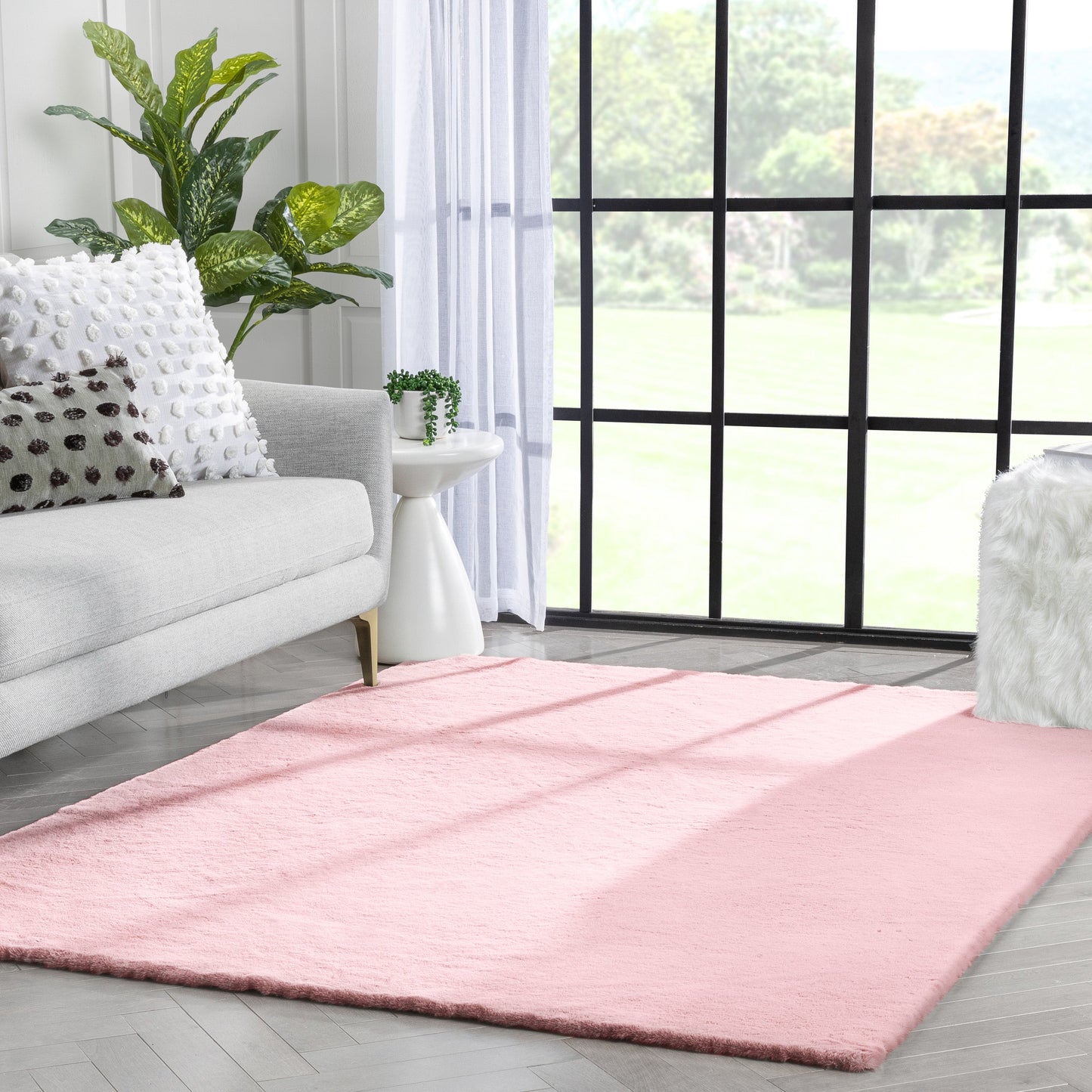 Crest Modern Glam Faux Fur Plush Light Pink Shag Rug OPA-19