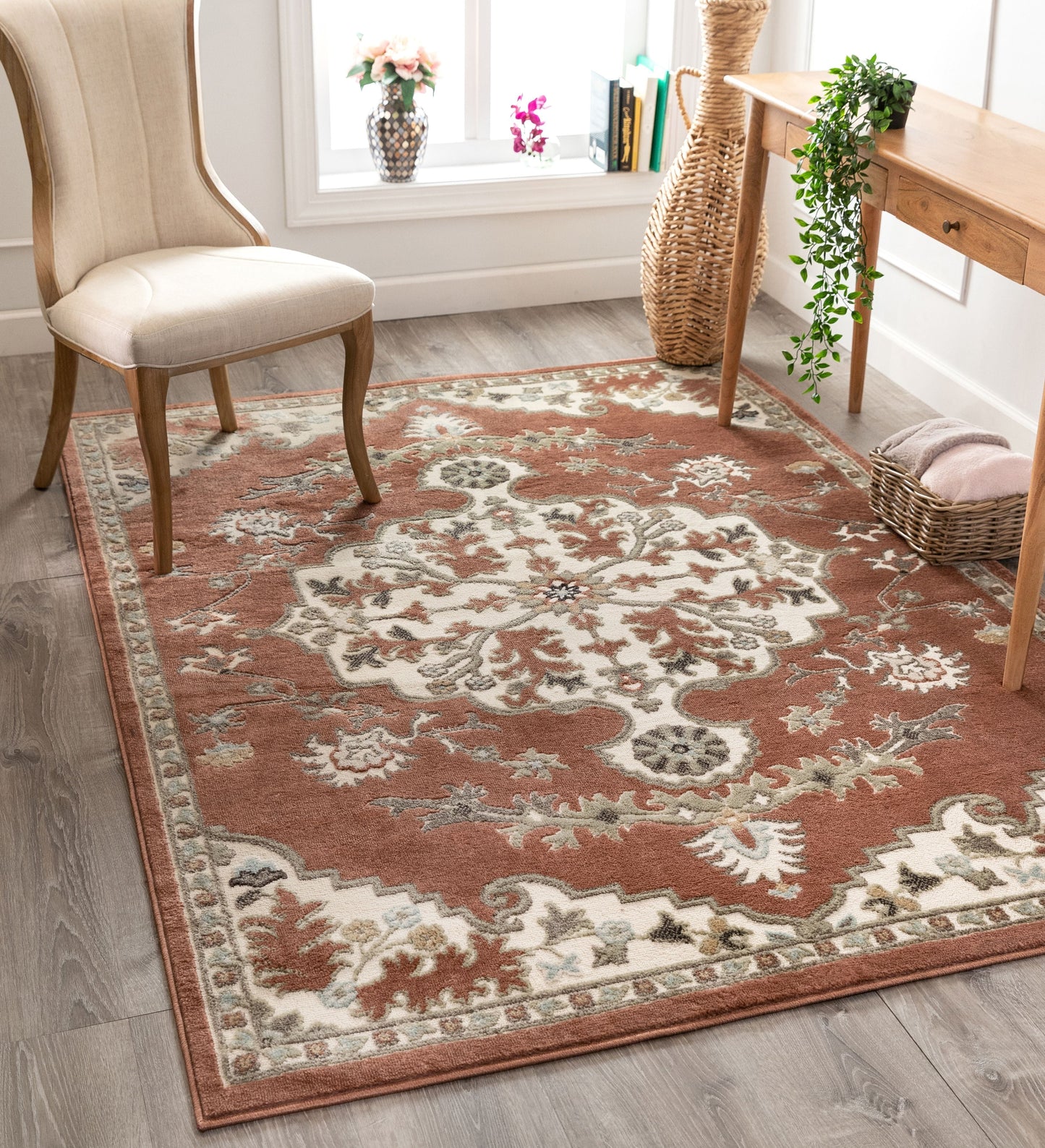 Iris Traditional Oriental Floral Brick High-Low Rug OR-10