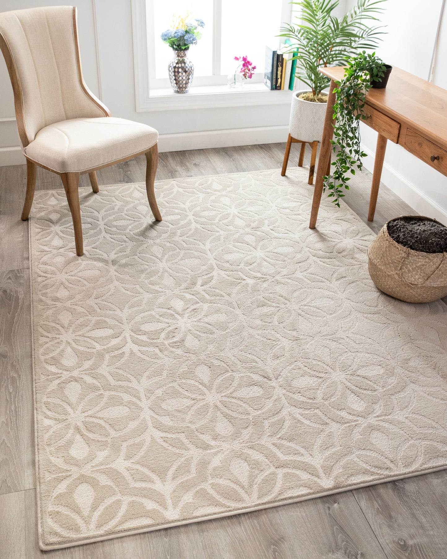 Clara Farmhouse Trellis Geometric Cream High-Low Rug OR-52