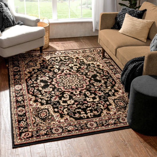 Nima Traditional Medallion Persian Black Rug PA-103