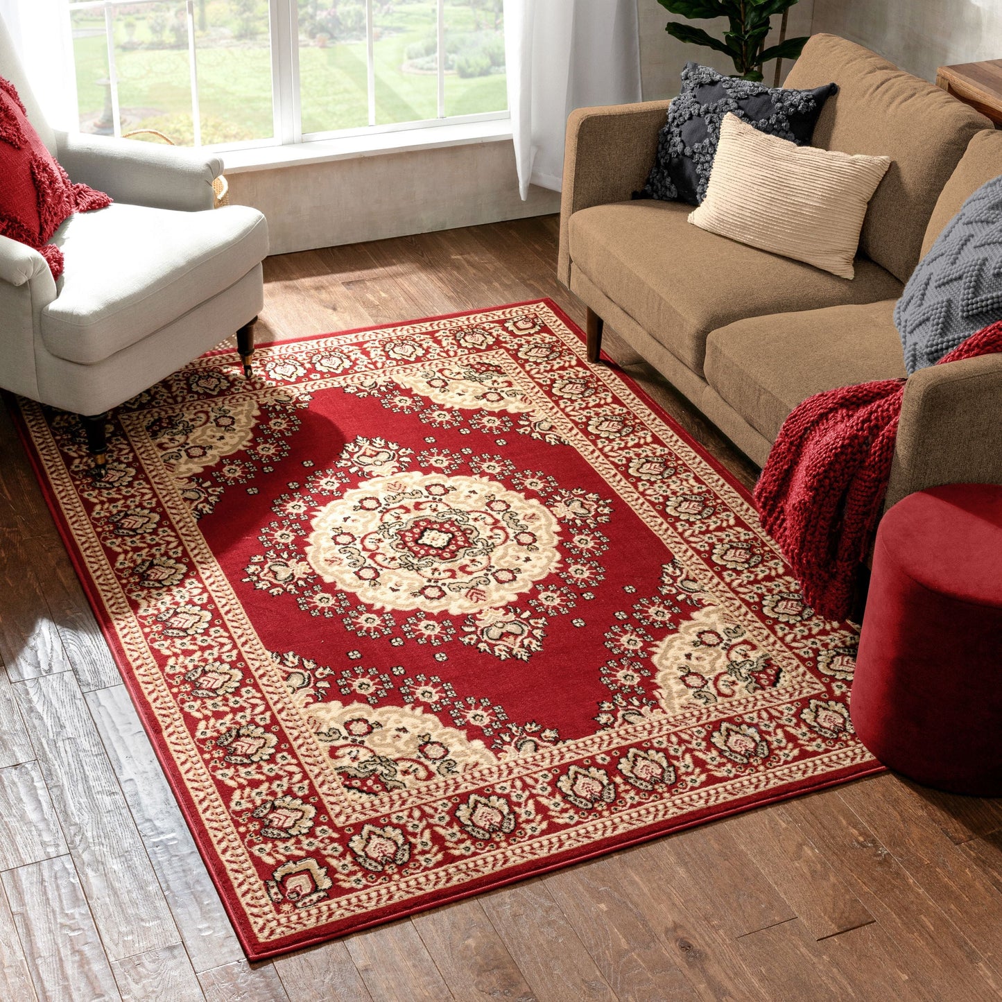 Malika Traditional Medallion Persian Floral Red Rug PA-110