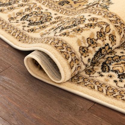 Malika Traditional Medallion Persian Floral Ivory Rug PA-112