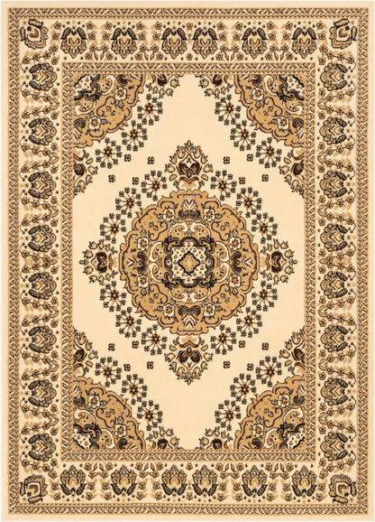 Malika Traditional Medallion Persian Floral Ivory Rug PA-112