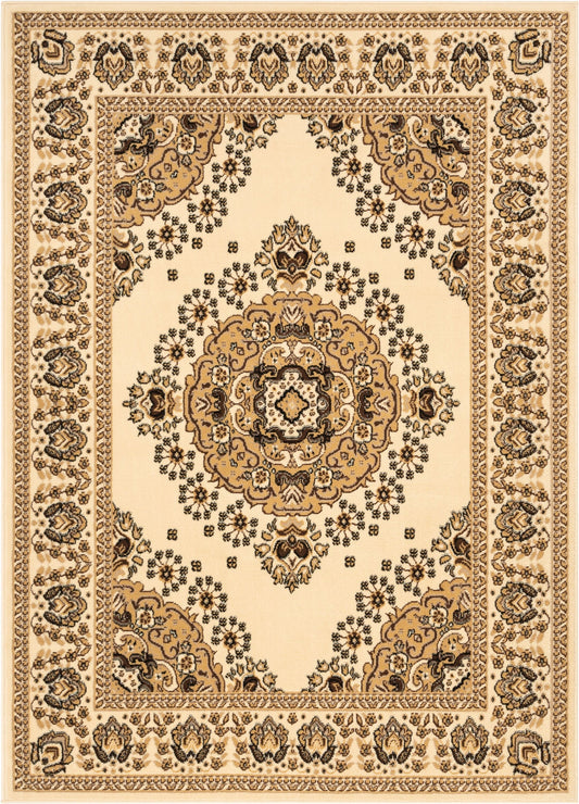 Malika Traditional Medallion Persian Floral Ivory Rug PA-112