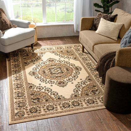 Malika Traditional Medallion Persian Floral Ivory Rug PA-112