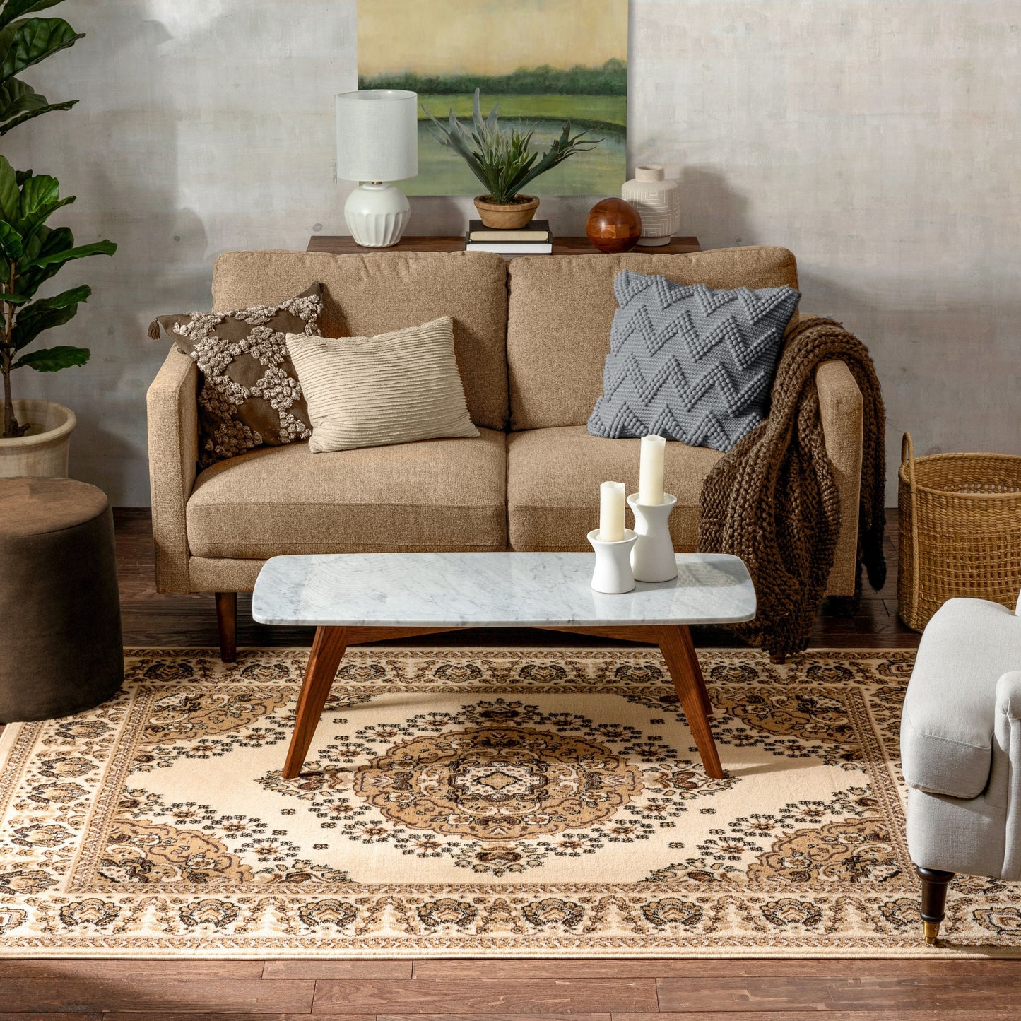 Malika Traditional Medallion Persian Floral Ivory Rug PA-112