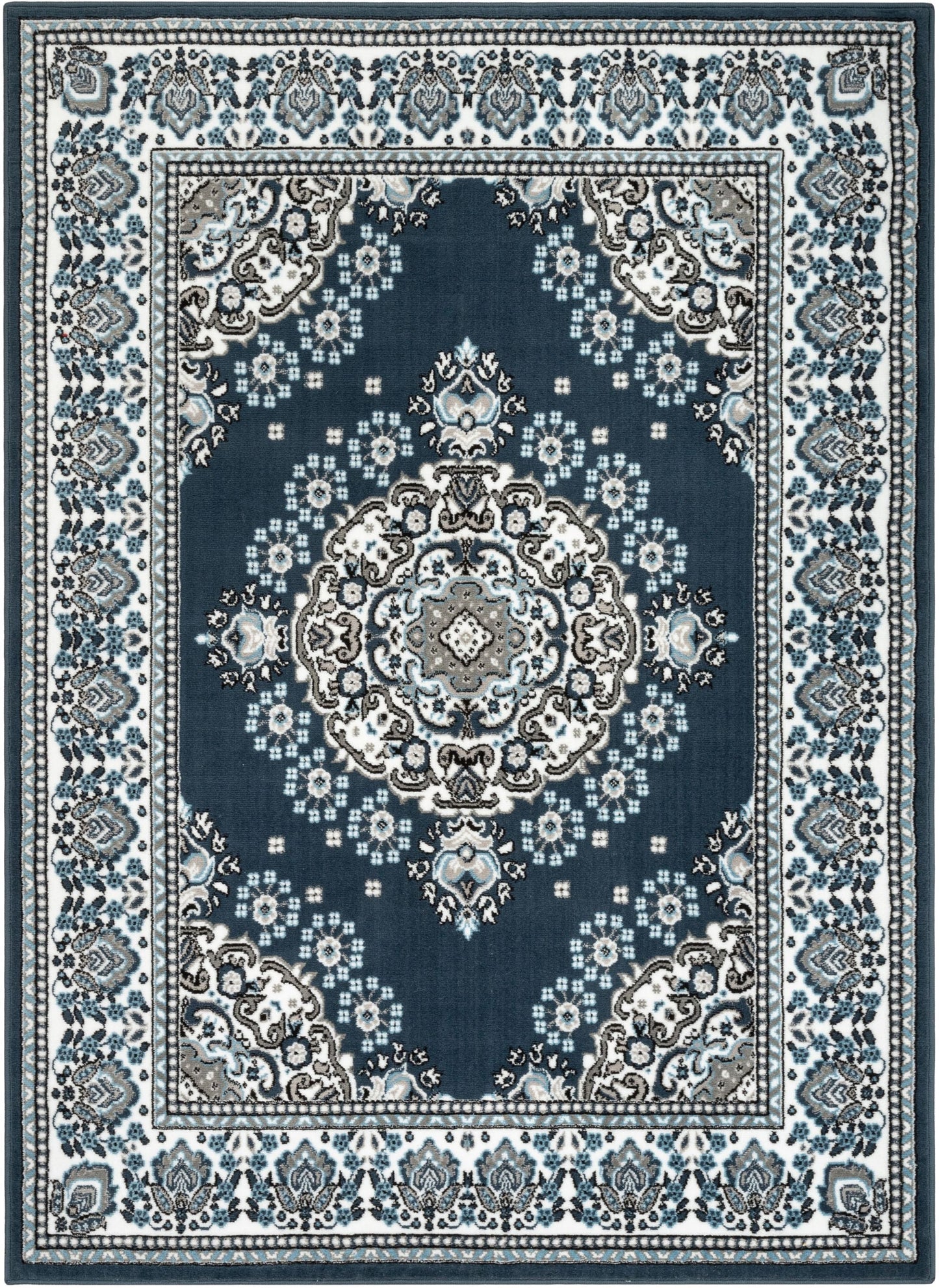 Malika Traditional Medallion Persian Floral Dark Blue Rug PA-114