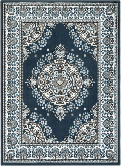 Malika Traditional Medallion Persian Floral Dark Blue Rug PA-114