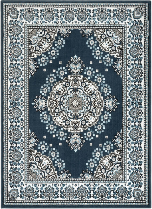 Malika Traditional Medallion Persian Floral Dark Blue Rug PA-114