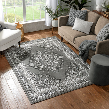 Malika Traditional Medallion Persian Floral Grey Rug PA-117
