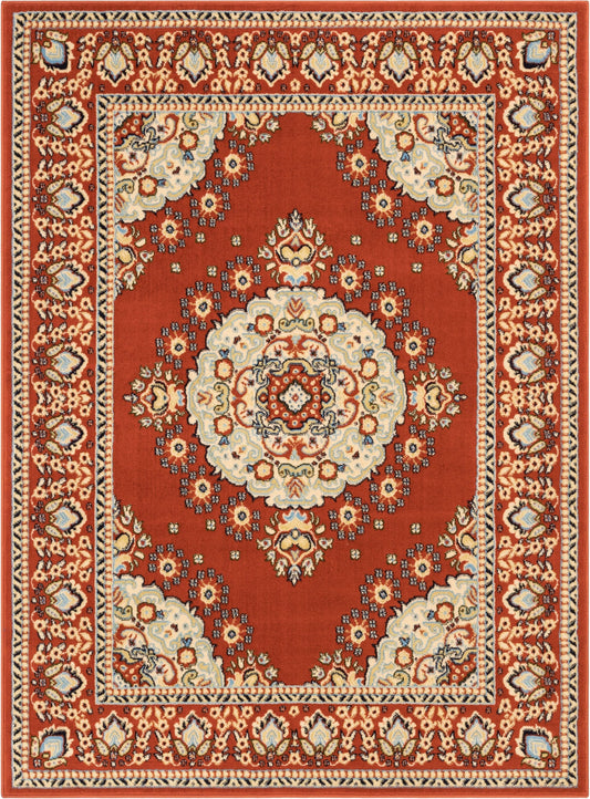 Malika Traditional Medallion Persian Floral Terracotta Rug PA-119