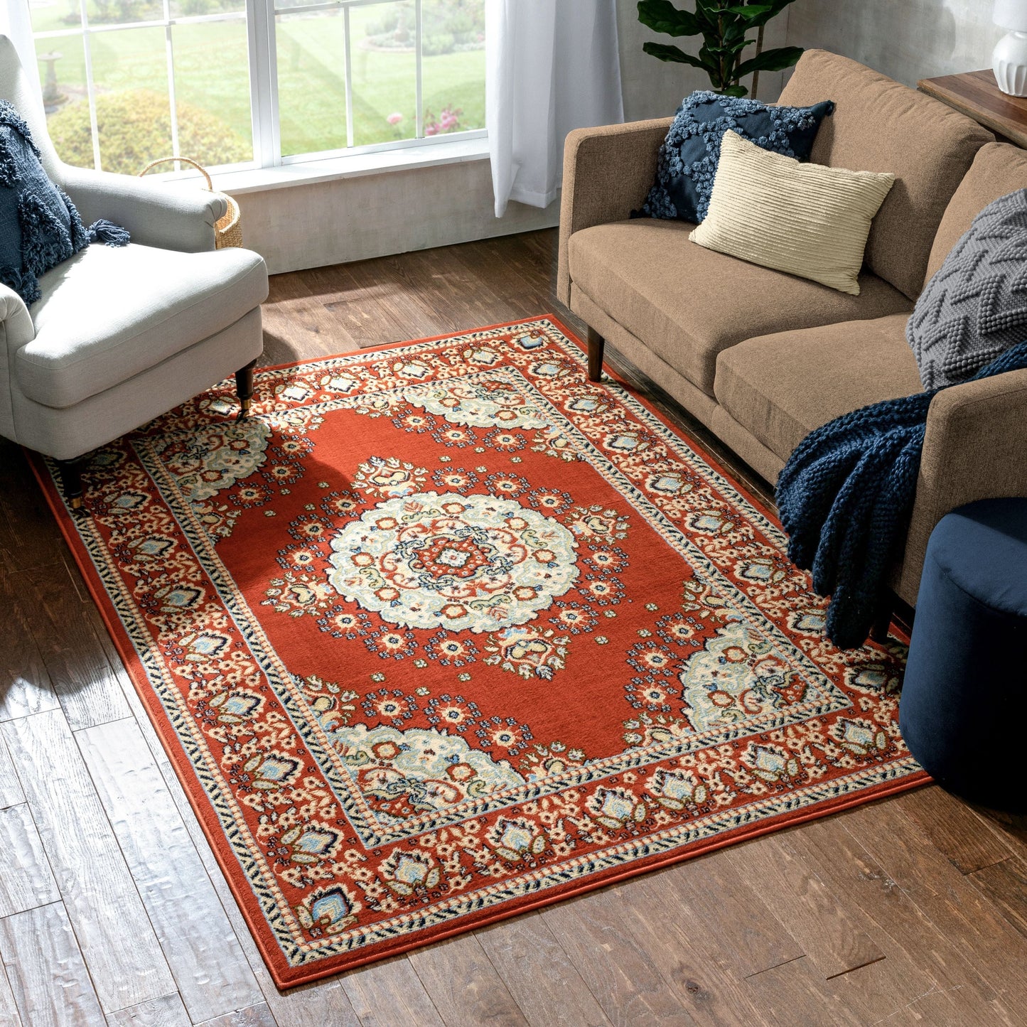 Malika Traditional Medallion Persian Floral Terracotta Rug PA-119