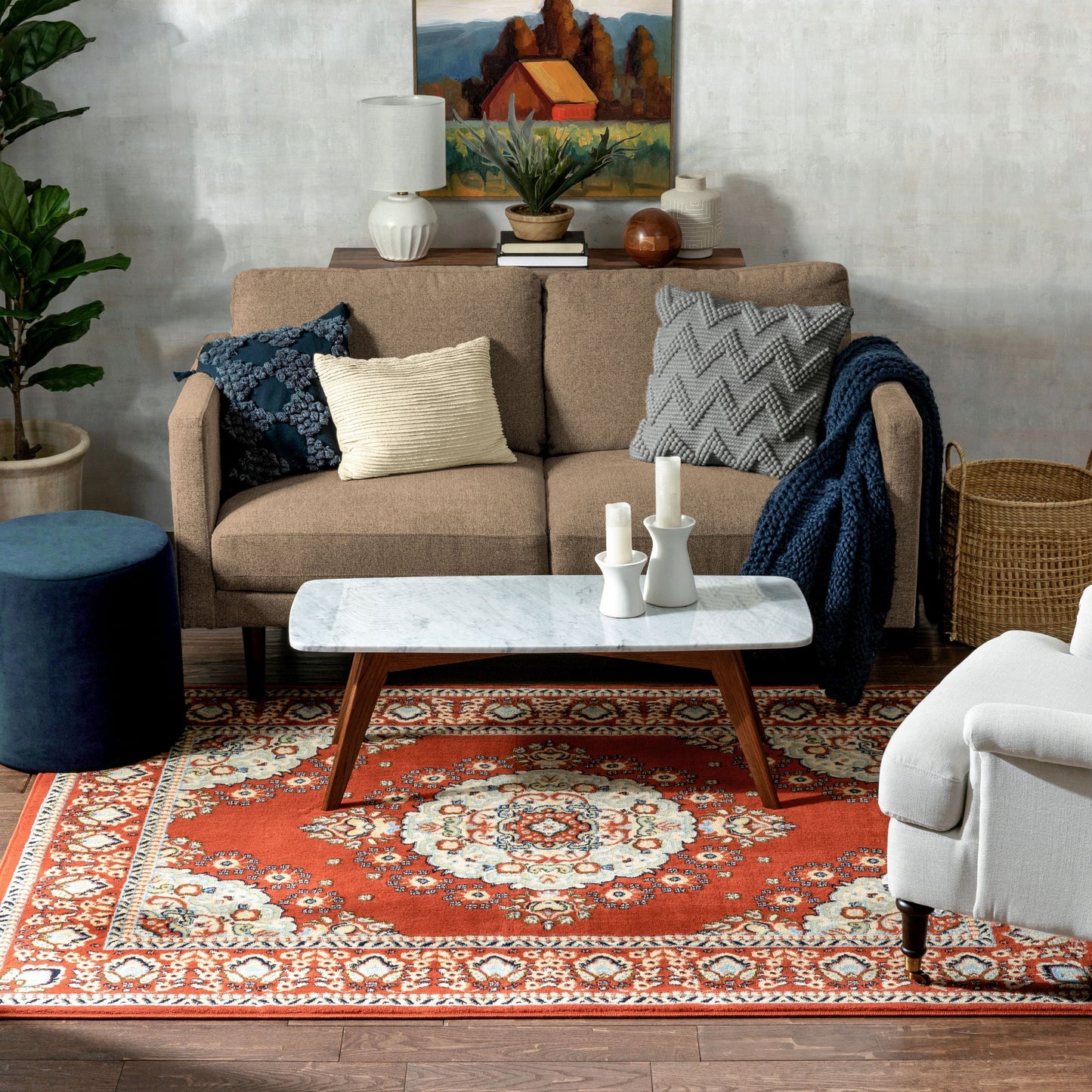 Malika Traditional Medallion Persian Floral Terracotta Rug PA-119