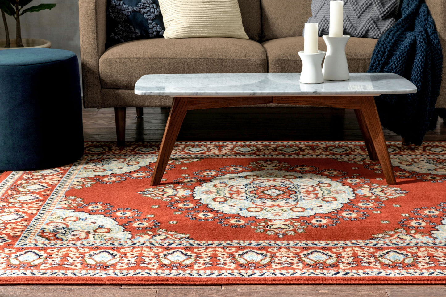 Malika Traditional Medallion Persian Floral Terracotta Rug PA-119