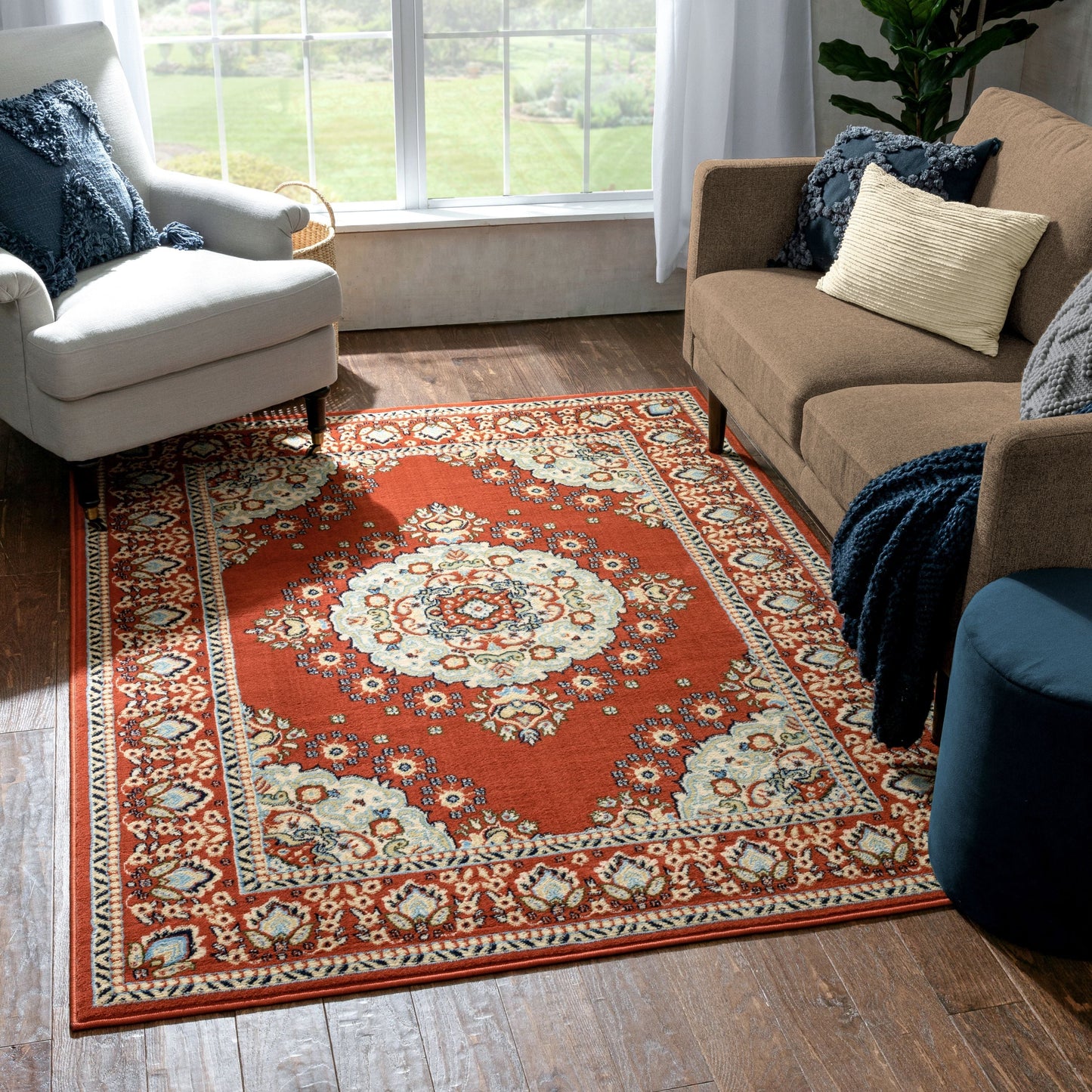 Malika Traditional Medallion Persian Floral Terracotta Rug PA-119