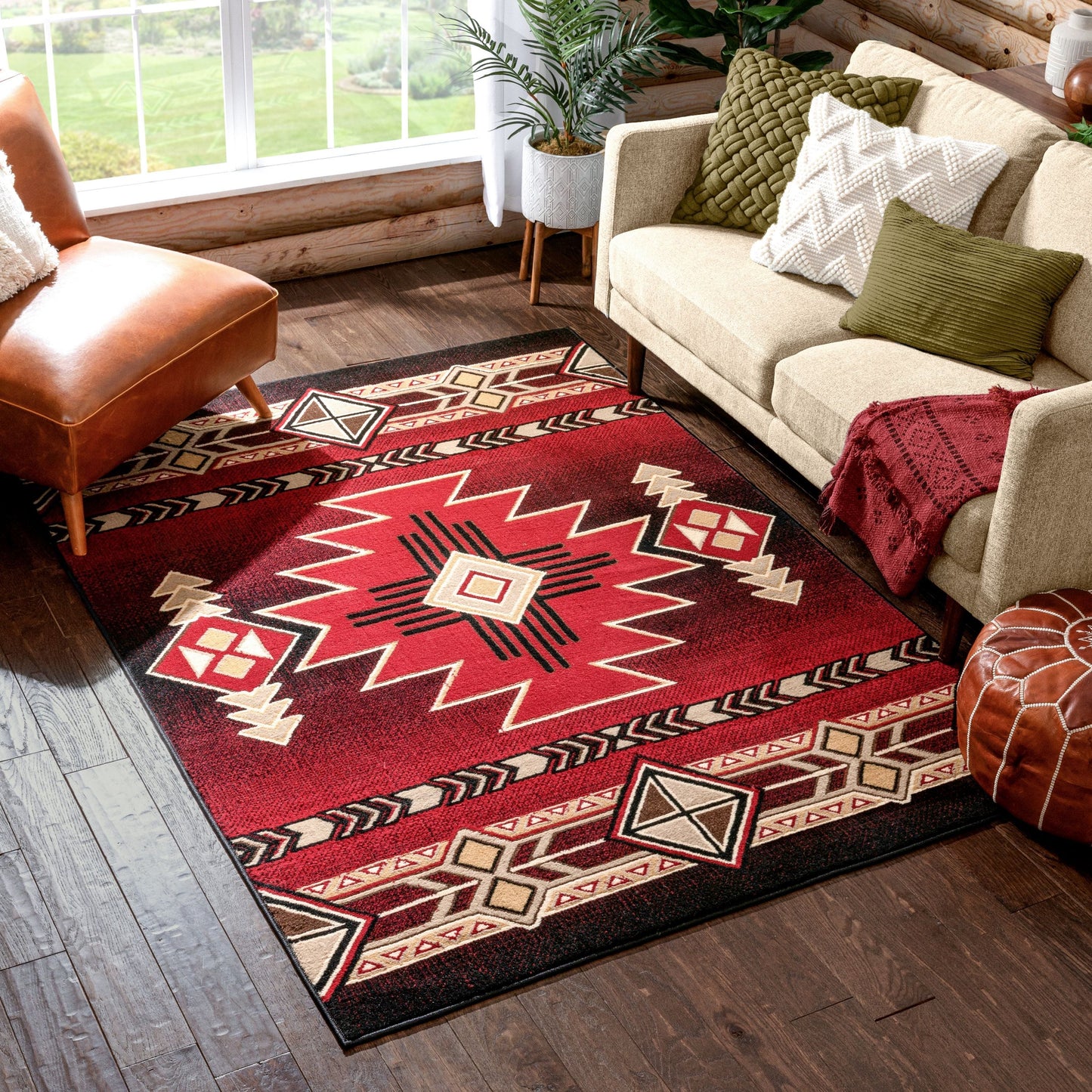 Dakota Tribal Aztec Southwestern Red Rug PA-120