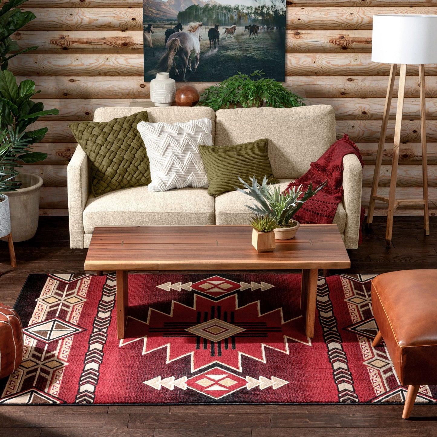 Dakota Tribal Aztec Southwestern Red Rug PA-120