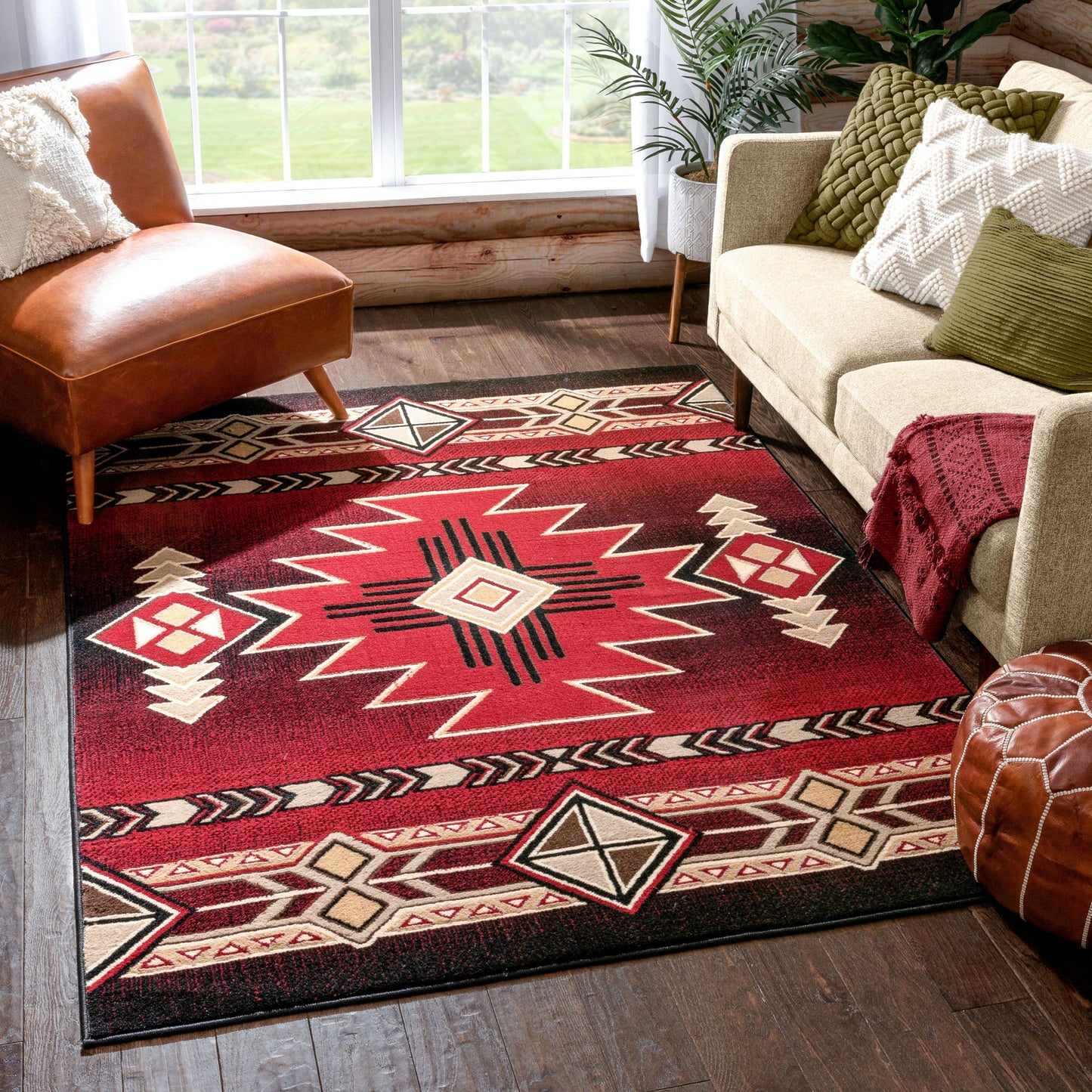 Dakota Tribal Aztec Southwestern Red Rug PA-120
