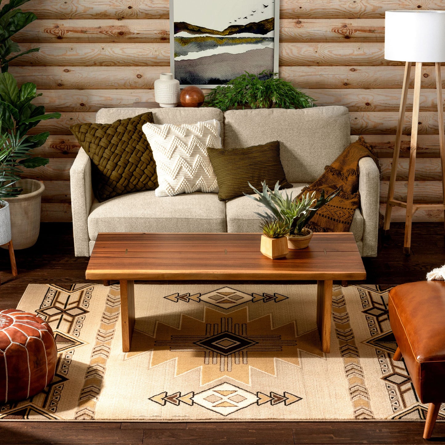 Dakota Tribal Aztec Southwestern Ivory Rug PA-122