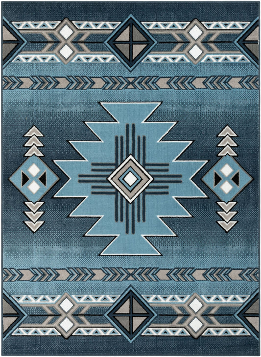 Dakota Tribal Aztec Southwestern Blue Rug PA-124