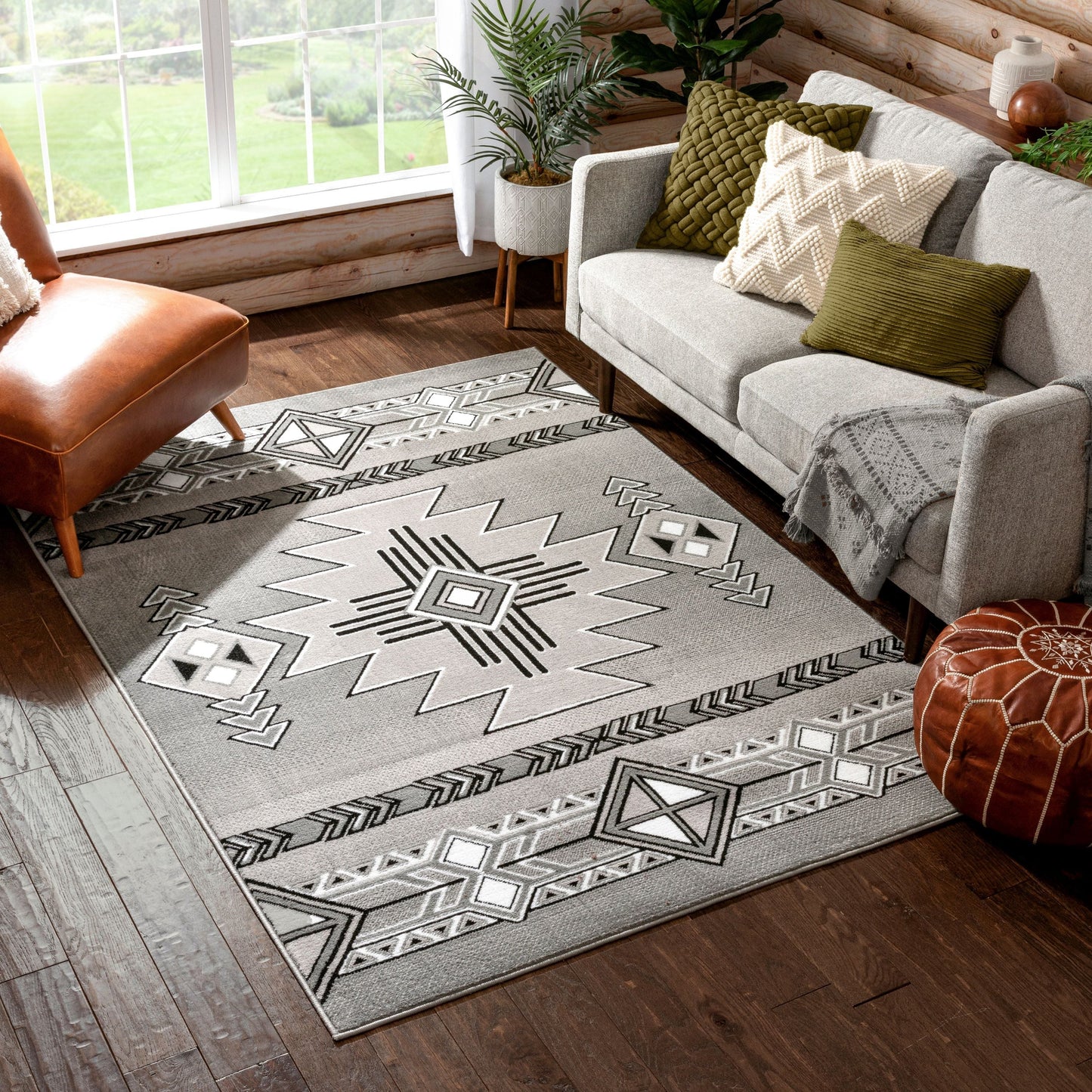 Dakota Tribal Aztec Southwestern Grey Rug PA-127