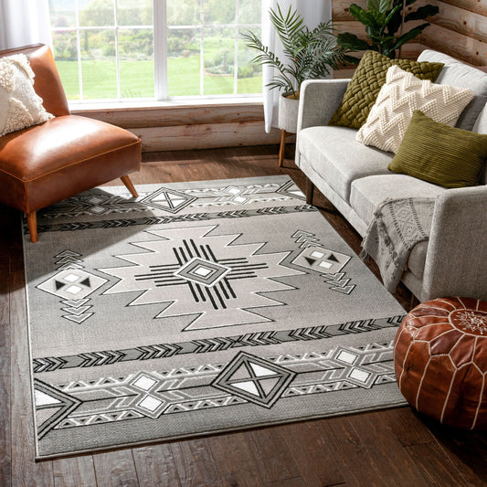 Dakota Tribal Aztec Southwestern Grey Rug PA-127