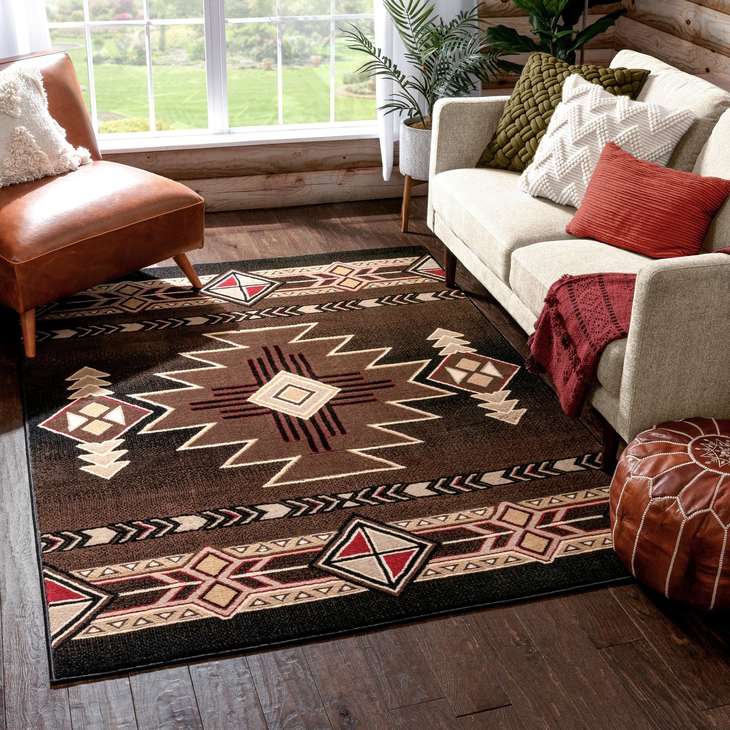 Dakota Tribal Aztec Southwestern Brown Rug PA-128