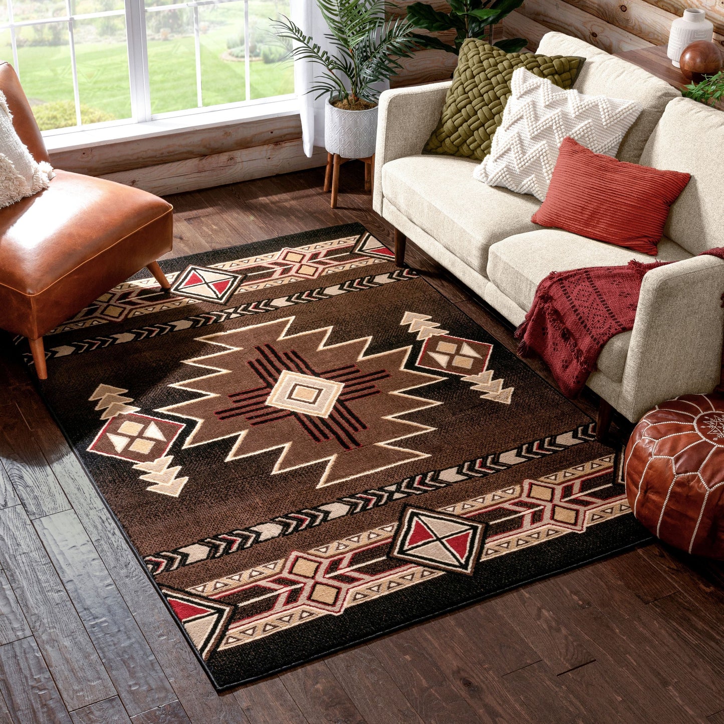 Dakota Tribal Aztec Southwestern Brown Rug PA-128