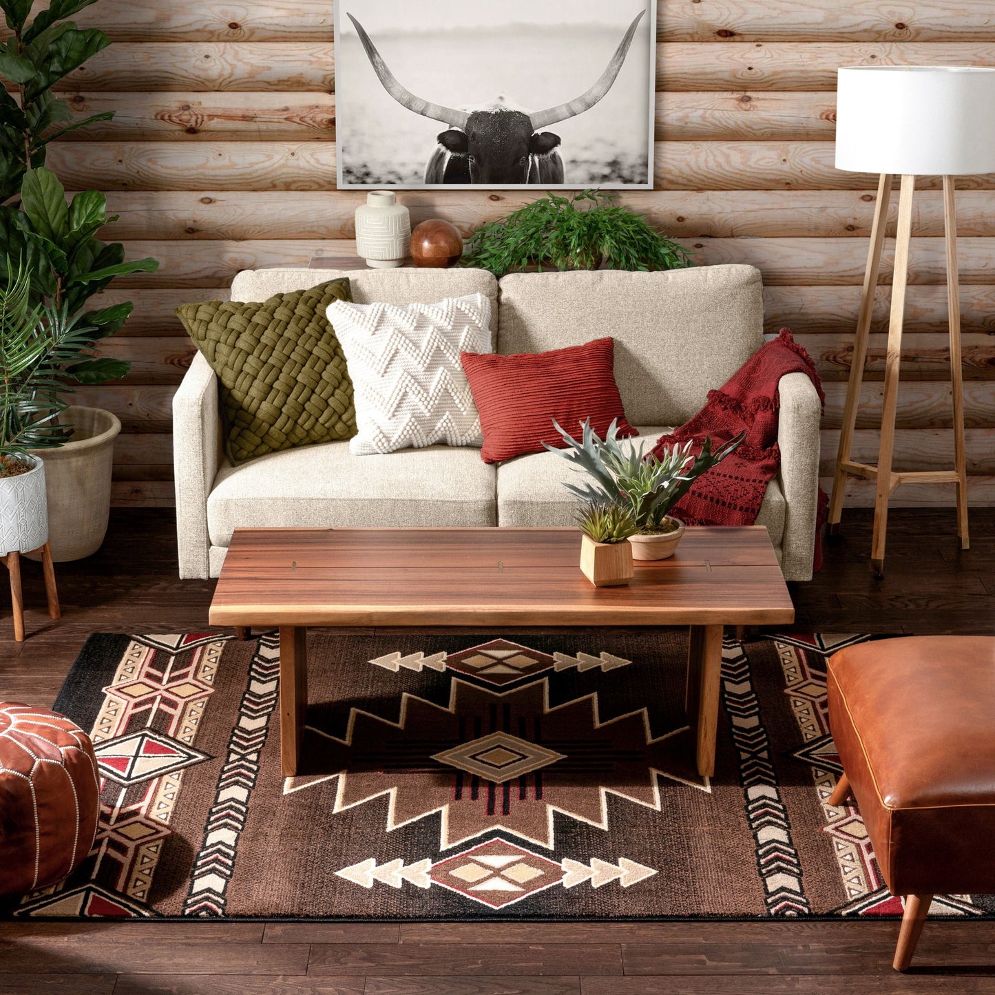 Dakota Tribal Aztec Southwestern Brown Rug PA-128
