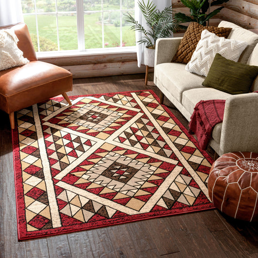 Enola Tribal Geometric Trellis Red Rug PA-140