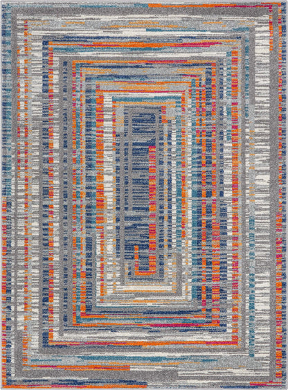 Merle Modern Geometric Border Light Blue Rug PAL-56