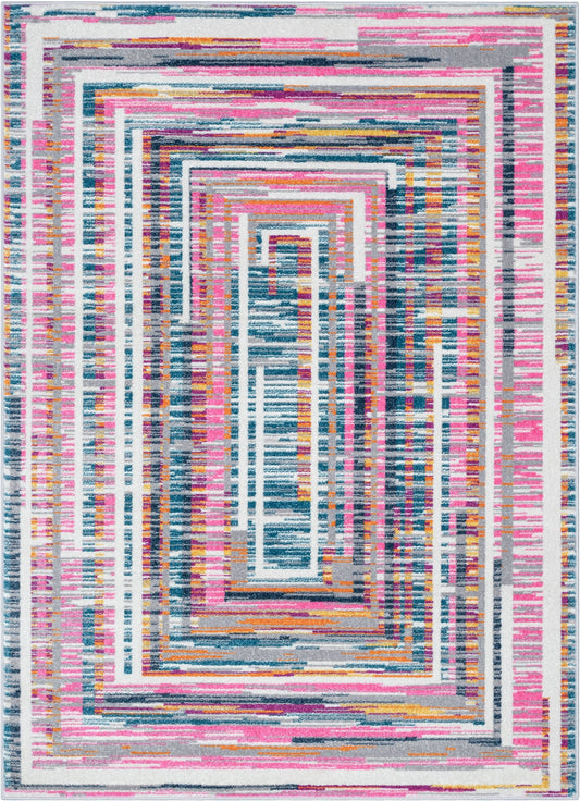 Merle Modern Geometric Border Fuchsia Rug PAL-59
