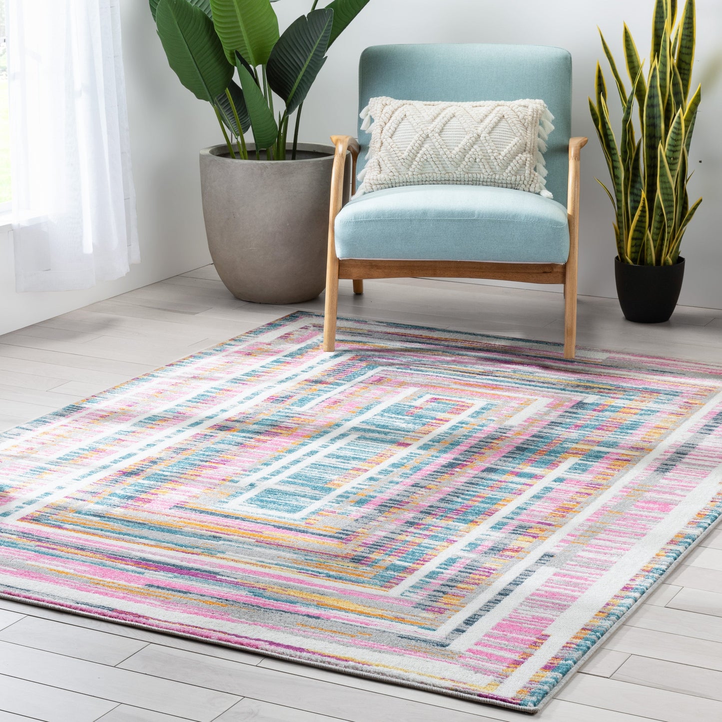 Merle Modern Geometric Border Fuchsia Rug PAL-59