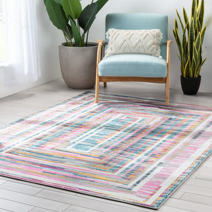 Merle Modern Geometric Border Fuchsia Rug PAL-59